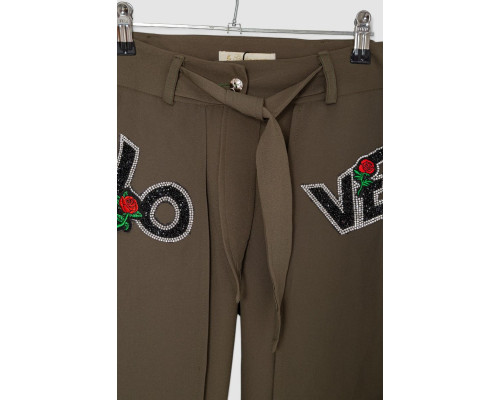 Штани для дівчаток вільного крою, колір хакі, 247R3821