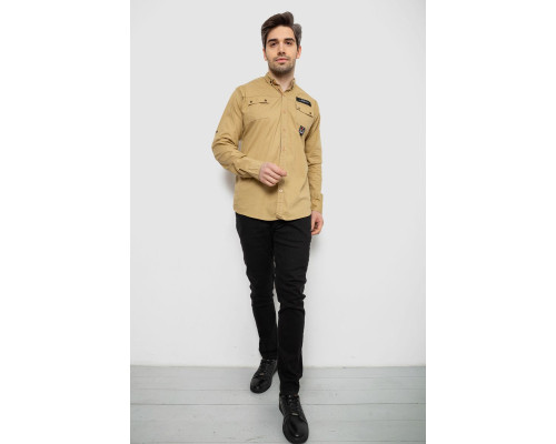 Сорочка чоловіча однотонна з принтом, колір бежевий, 186R01