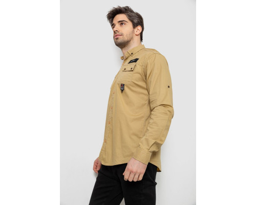 Сорочка чоловіча однотонна з принтом, колір бежевий, 186R01