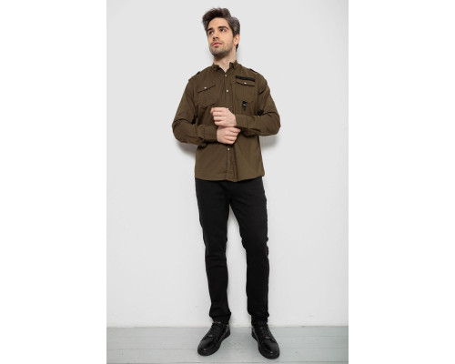 Сорочка чоловіча однотонна з принтом, колір хакі, 186R02