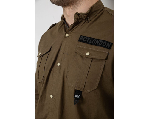 Сорочка чоловіча однотонна з принтом, колір хакі, 186R02