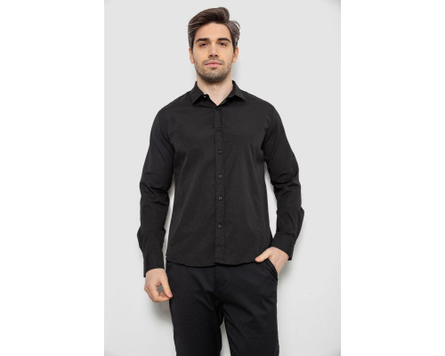 Сорочка чоловіча однотонна з принтом, колір чорний, 186R6918-6
