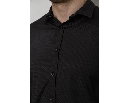 Сорочка чоловіча однотонна з принтом, колір чорний, 186R6918-6
