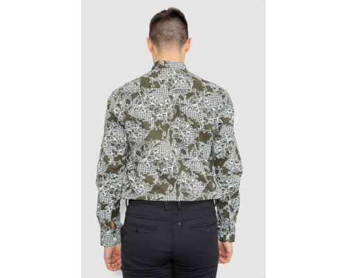 Сорочка чоловіча з принтом, колір оливково-білий, 247R115