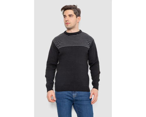 Светр чоловічий в смужку, колір чорний, 161R1029