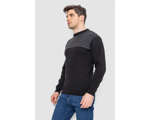Светр чоловічий в смужку, колір чорний, 161R1029