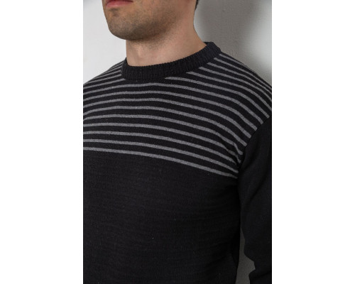 Светр чоловічий в смужку, колір чорний, 161R1029