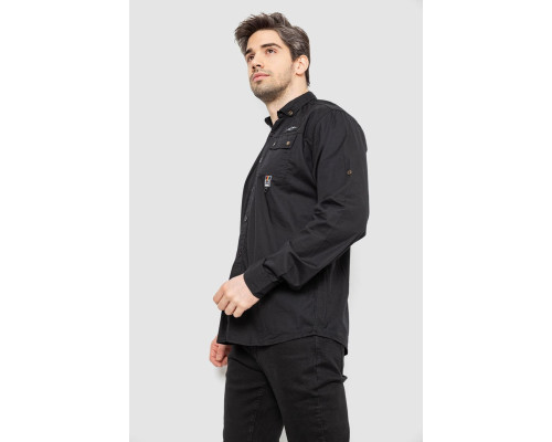 Сорочка чоловіча однотонна з принтом, колір чорний, 186R01