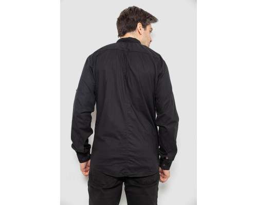 Сорочка чоловіча однотонна з принтом, колір чорний, 186R01