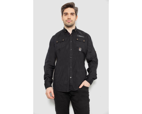 Сорочка чоловіча однотонна з принтом, колір чорний, 186R01
