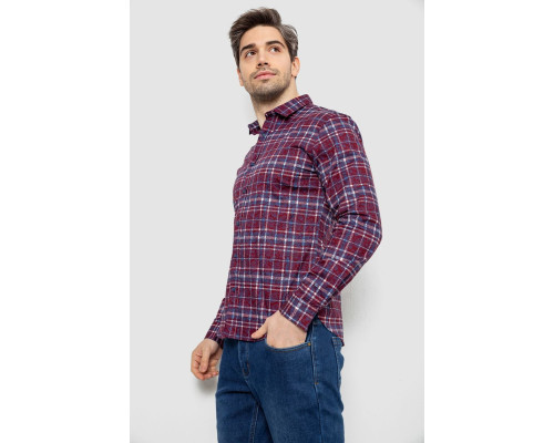 Сорочка чоловіча в клітинку з принтом, колір бордовий, 186R6917-10