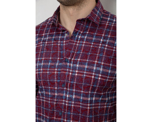 Сорочка чоловіча в клітинку з принтом, колір бордовий, 186R6917-10