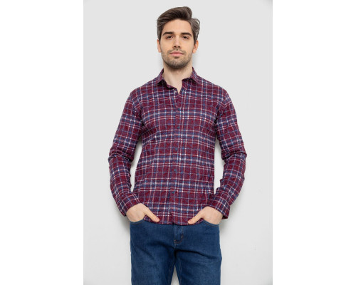 Сорочка чоловіча в клітинку з принтом, колір бордовий, 186R6917-10