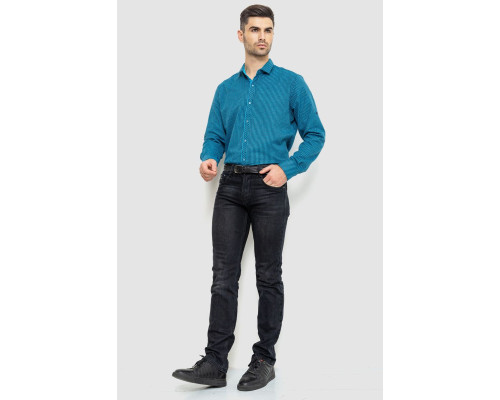 Сорочка чоловіча в клеку байкова, колір бірюзово-синій, 214R99-33-022