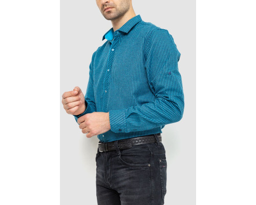 Сорочка чоловіча в клеку байкова, колір бірюзово-синій, 214R99-33-022