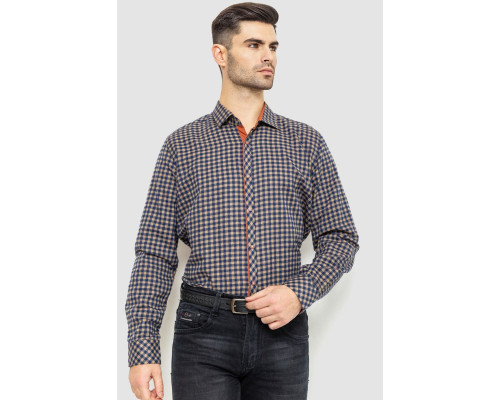 Сорочка чоловіча в клітинку байкова, колір синьо-коричневий, 214R16-33-164