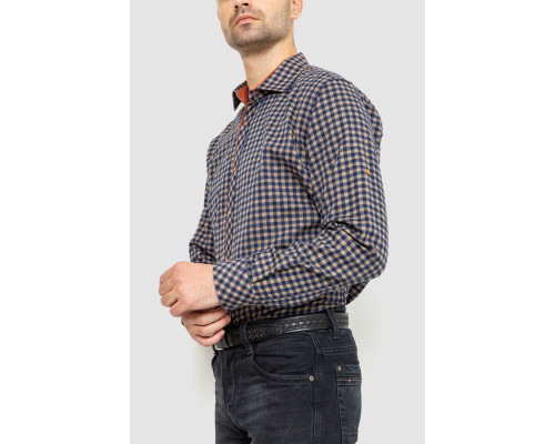 Сорочка чоловіча в клітинку байкова, колір синьо-коричневий, 214R16-33-164