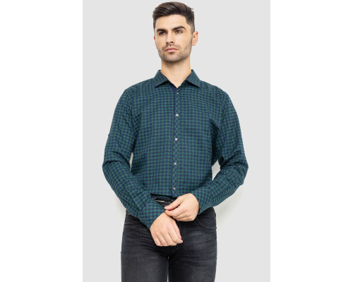 Сорочка чоловіча в клітинку байкова, колір зелено-синій, 214R16-33-164