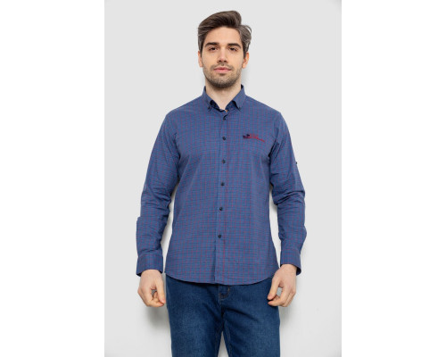 Сорочка чоловіча в клітку з принтом, колір джинс, 186RM04