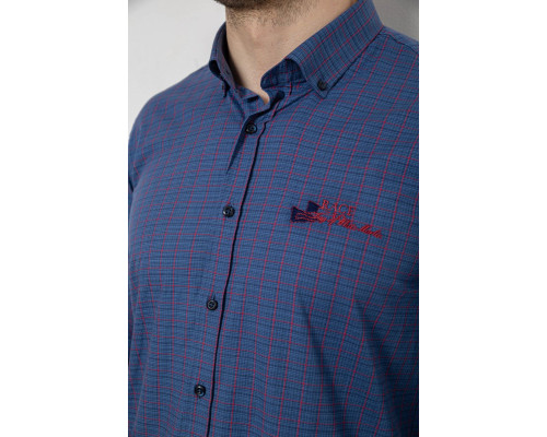 Сорочка чоловіча в клітку з принтом, колір джинс, 186RM04