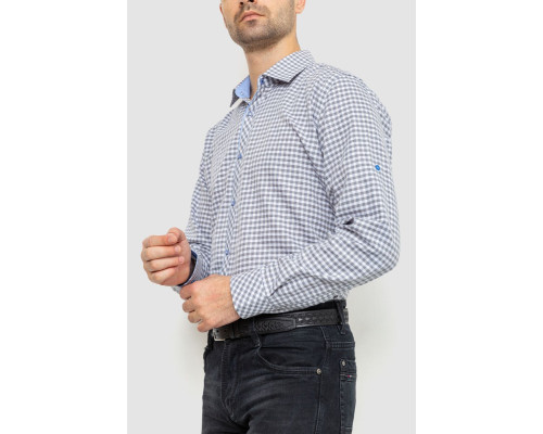 Сорочка чоловіча в клеку байкова, колір сіро-білий, 214R39-33-007