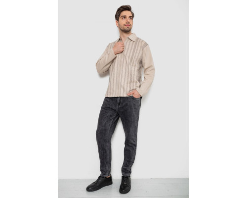 Кофта чоловіча на блискавці в смужку, колір світло-бежевий, 238R123