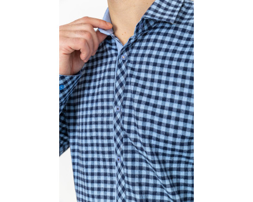 Сорочка чоловіча в клітинку байкова, колір синьо-блакитний, 214R16-33-164