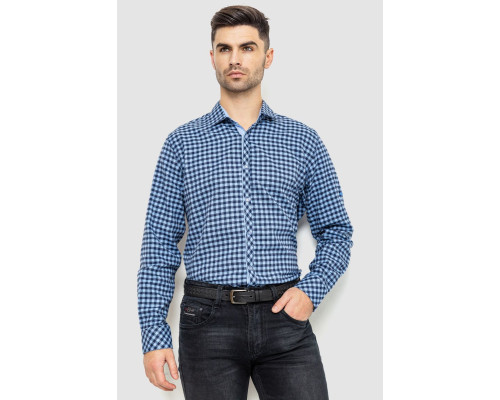 Сорочка чоловіча в клітинку байкова, колір синьо-блакитний, 214R16-33-164