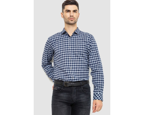 Сорочка чоловіча в клітинку байкова, колір синьо-сірий, 214R115-35-195