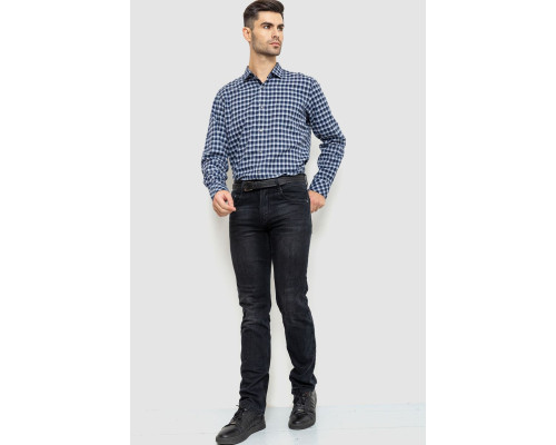 Сорочка чоловіча в клітинку байкова, колір синьо-сірий, 214R115-35-195