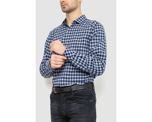 Сорочка чоловіча в клітинку байкова, колір синьо-сірий, 214R115-35-195