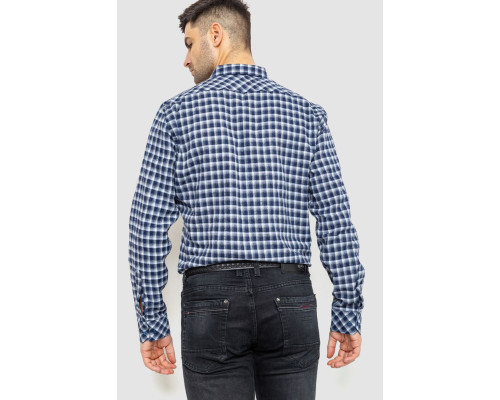 Сорочка чоловіча в клітинку байкова, колір синьо-сірий, 214R115-35-195
