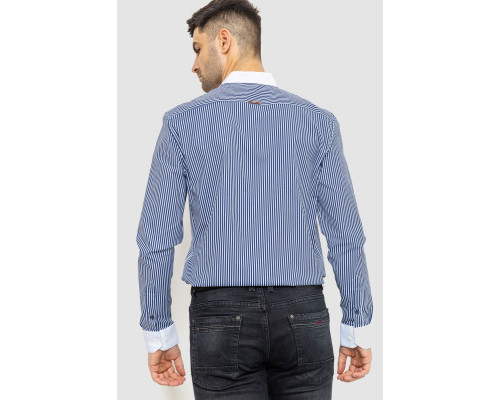 Сорочка чоловіча в смужку, колір біло-синій, 214R35-18-308