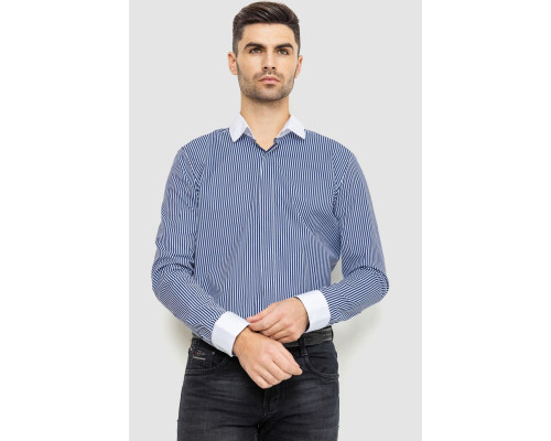 Сорочка чоловіча в смужку, колір біло-синій, 214R35-18-308