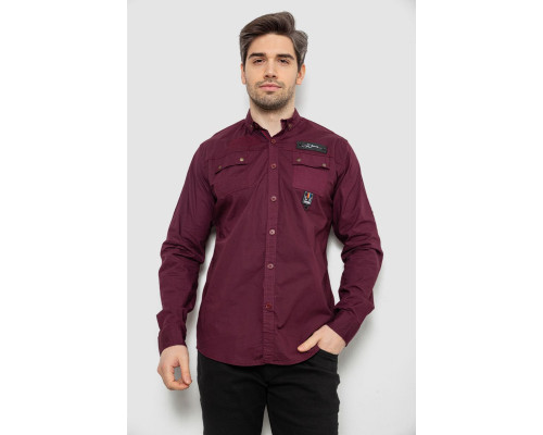 Сорочка чоловіча однотонна з принтом, колір бордовий, 186R01