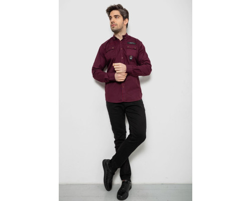 Сорочка чоловіча однотонна з принтом, колір бордовий, 186R01