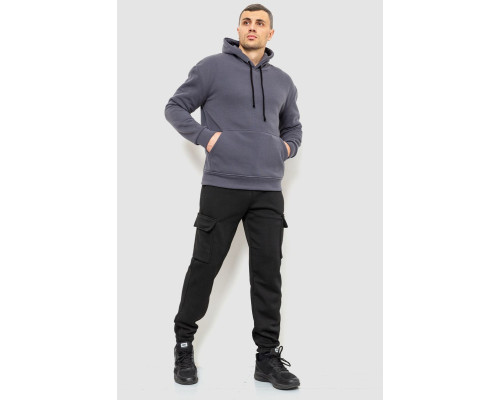 Худі чоловічий на флісі однотонний, колір темно-сірий, 241R2650