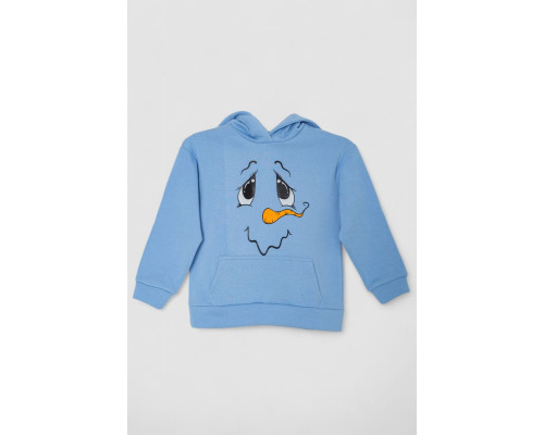 Худі дитячий на флісі з принтом Сніговик, колір блакитний, 102R1517