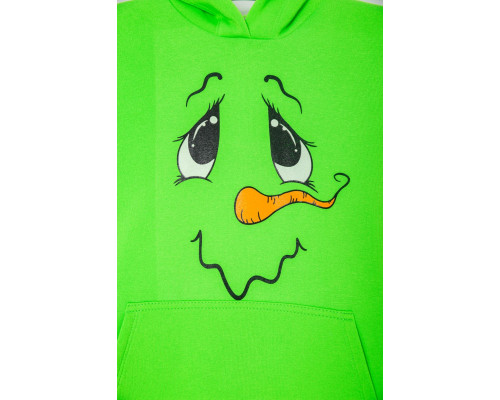 Худі дитячий на флісі з принтом Сніговик, колір зелений, 102R1517