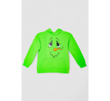 Худі дитячий на флісі з принтом Сніговик, колір зелений, 102R1517