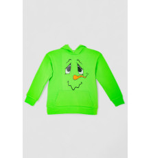 Худі дитячий на флісі з принтом Сніговик, колір зелений, 102R1517