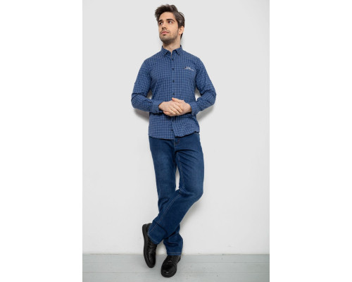Сорочка чоловіча в клітку з принтом, колір синій, 186RM04
