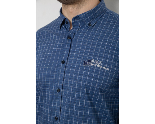 Сорочка чоловіча в клітку з принтом, колір синій, 186RM04