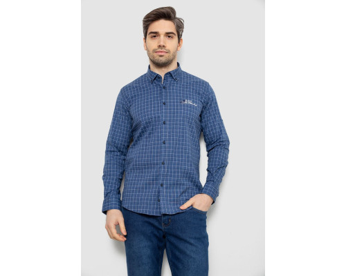 Сорочка чоловіча в клітку з принтом, колір синій, 186RM04