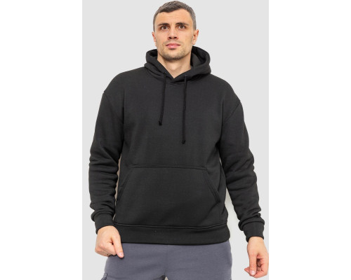 Худі чоловічий на флісі однотонний, колір чорний, 241R2650