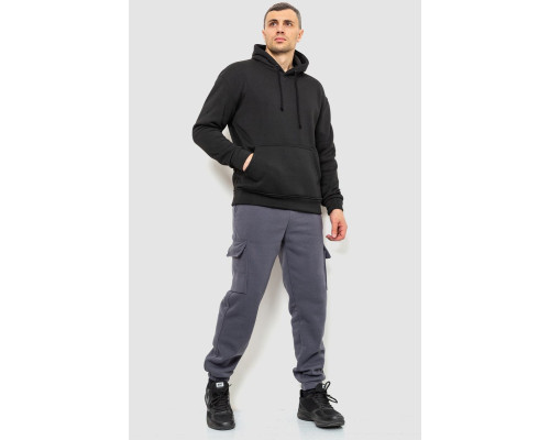 Худі чоловічий на флісі однотонний, колір чорний, 241R2650