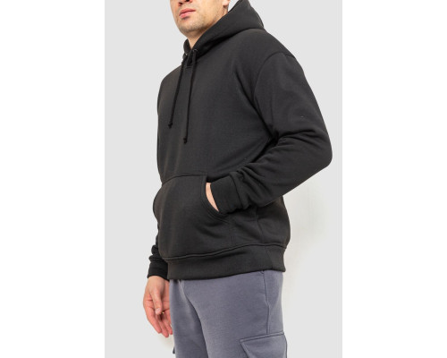 Худі чоловічий на флісі однотонний, колір чорний, 241R2650