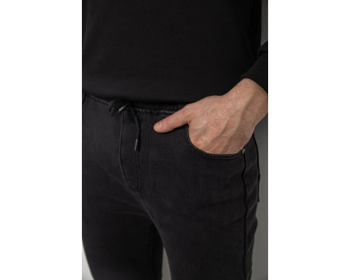 Джинси чоловічі на резинці утеплені, колір чорний, 244R666