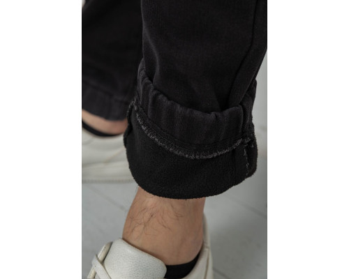 Джинси чоловічі на резинці утеплені, колір чорний, 244R666