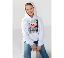 Худі дитячий двонитка з принтом, колір білий, 102R1526